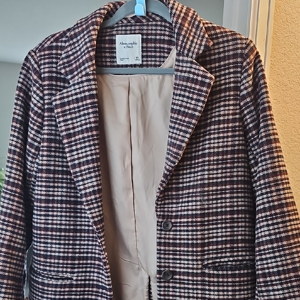 Abercrombie & Fitch Women's Plaid Blazer - Brown and Cream